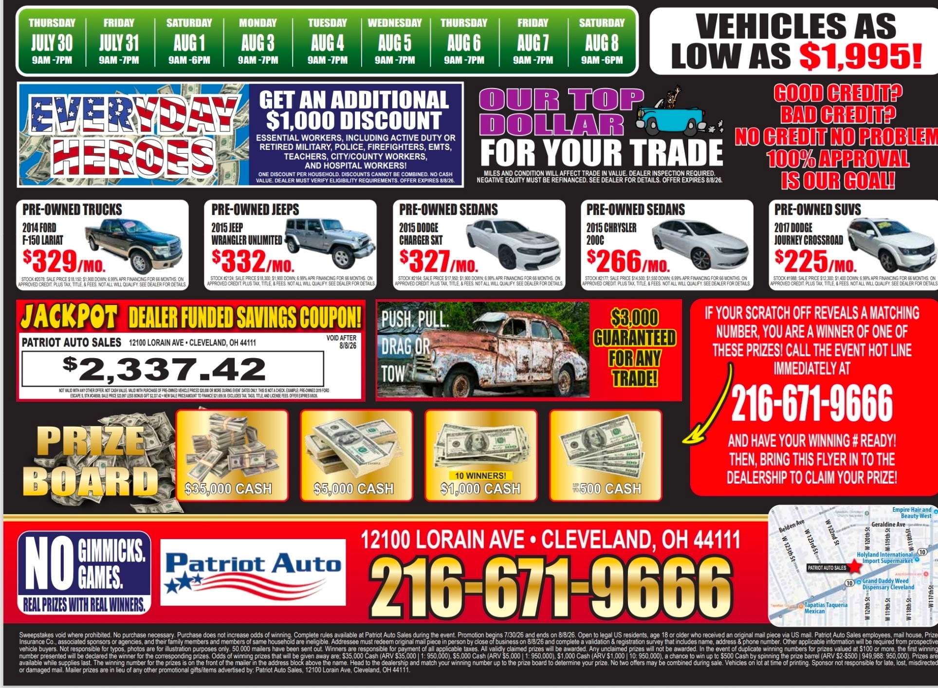 Beat the House Sales Event mailer — Patriot Auto Sales